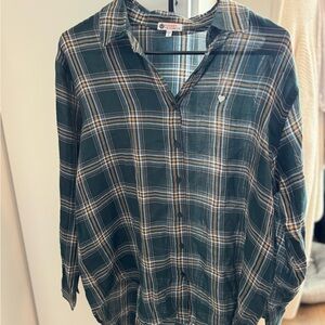 Sundry and Evereve Green Plaid Blouse